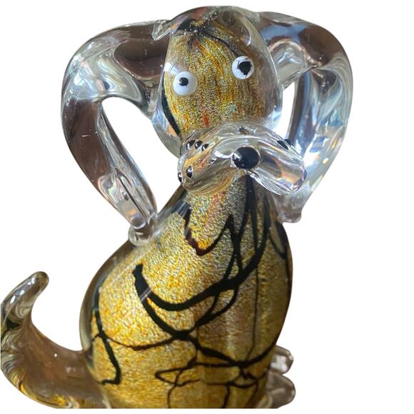 RARE 8” GCA Art Glass Murano Style Dog Puppy Sculpture Layered Gold & Black - Picture 6 of 16